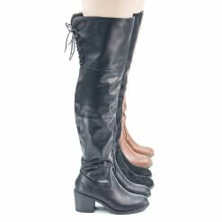 Bamboo Louie05 Faux Fur Inner Lining W Corset Lace Up Over Knee Thigh High Block Heel