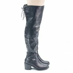 Bamboo Louie05 Faux Fur Inner Lining W Corset Lace Up Over Knee Thigh High Block Heel