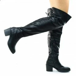 Bamboo Louie05 Faux Fur Inner Lining W Corset Lace Up Over Knee Thigh High Block Heel