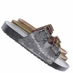 Bamboo Luster01 Rhinestone Molded Footbed Sandal - Contoured Crystal Slip On Slipper