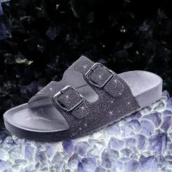 Bamboo Luster01 Rhinestone Molded Footbed Sandal - Contoured Crystal Slip On Slipper