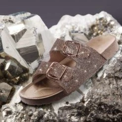 Bamboo Luster01 Rhinestone Molded Footbed Sandal - Contoured Crystal Slip On Slipper