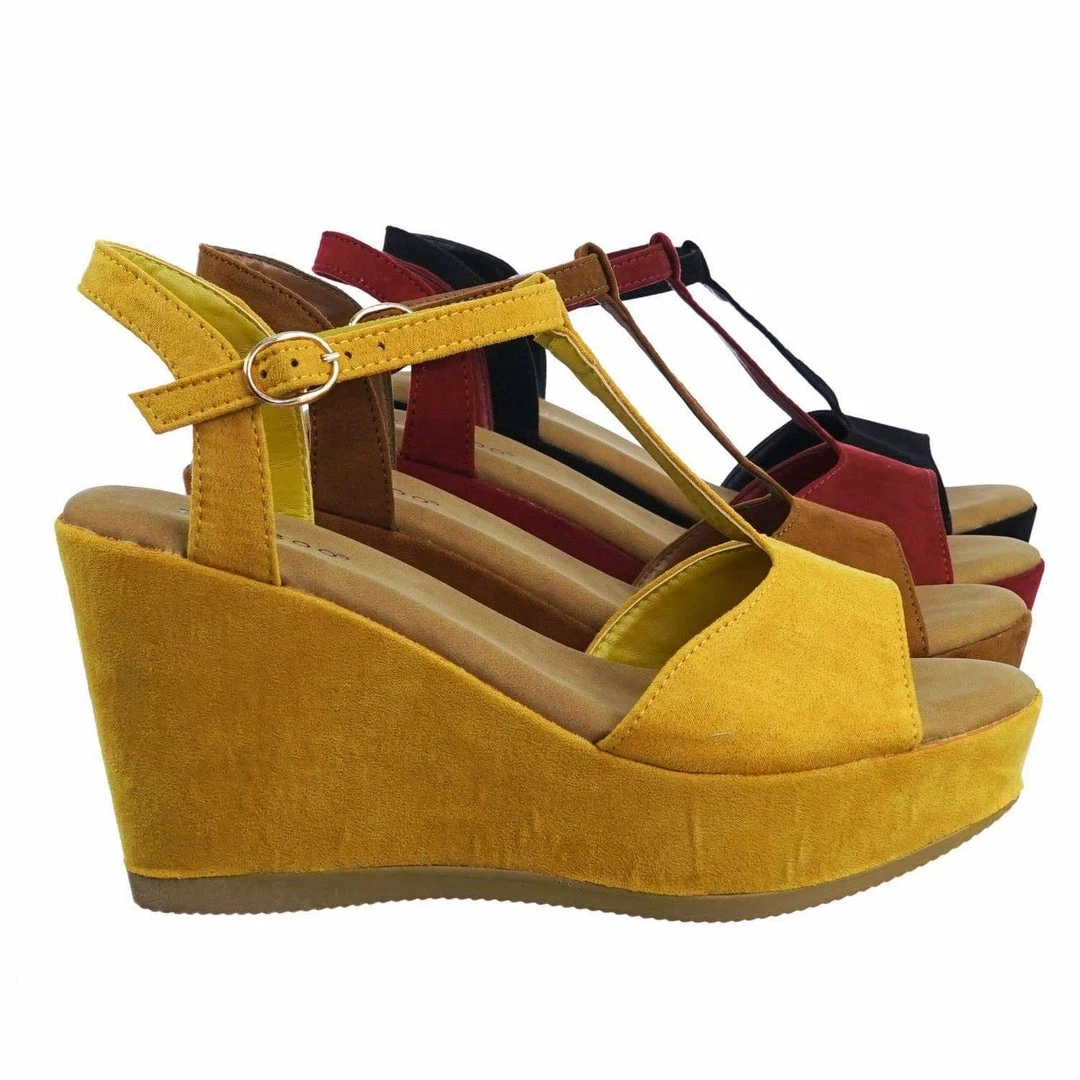 Bamboo Luxy04 Platform Wedge Comfort Foam Padded T-Strap Open Toe Sandal New