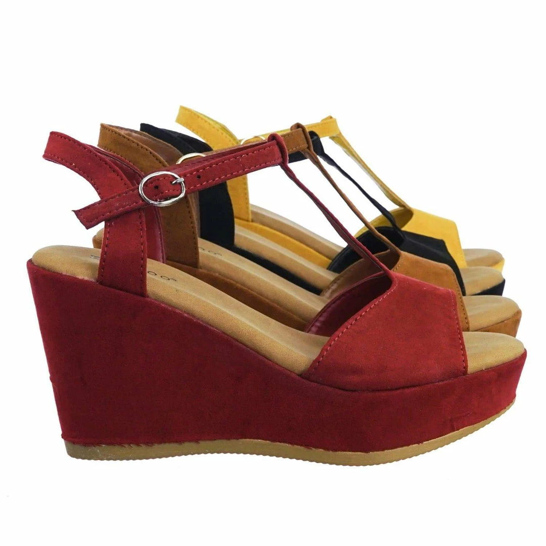 Bamboo Luxy04 Platform Wedge Comfort Foam Padded T-Strap Open Toe Sandal New