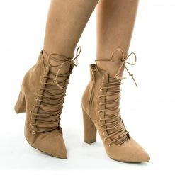 Bamboo New Madam15M Block Heel Dress Pump W Corset Lace Up & Leg Wrap. High Ankle Bootie