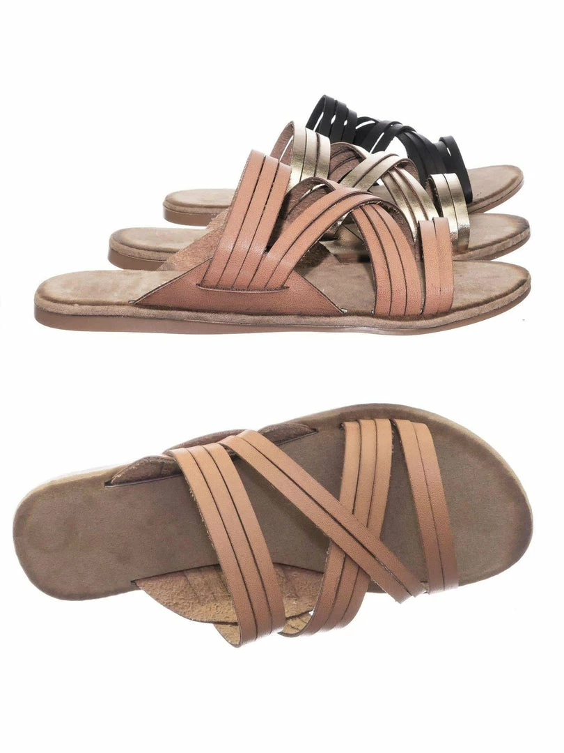 Bamboo Made47 Comfort Slides Foam Padded Slide In Slipper W Strappy Cage & Vintage Stain