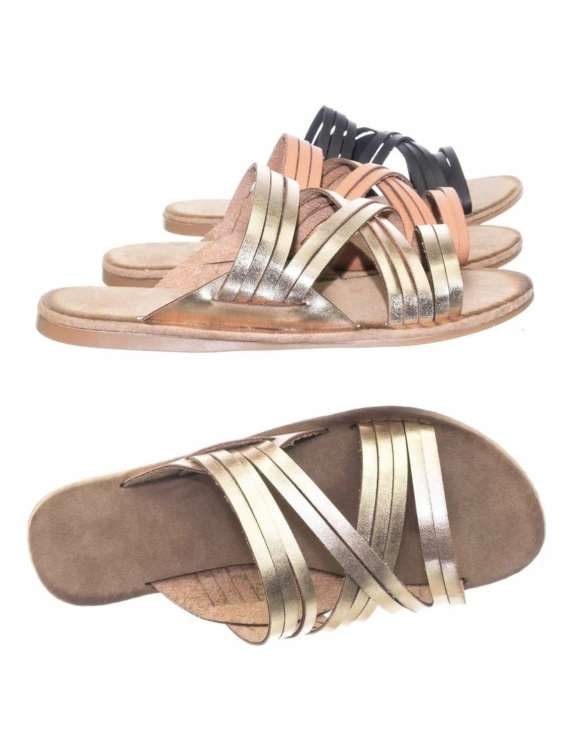 Bamboo Made47 Comfort Slides Foam Padded Slide In Slipper W Strappy Cage & Vintage Stain