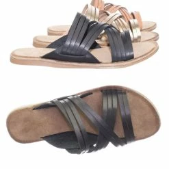 Bamboo Made47 Comfort Slides Foam Padded Slide In Slipper W Strappy Cage & Vintage Stain