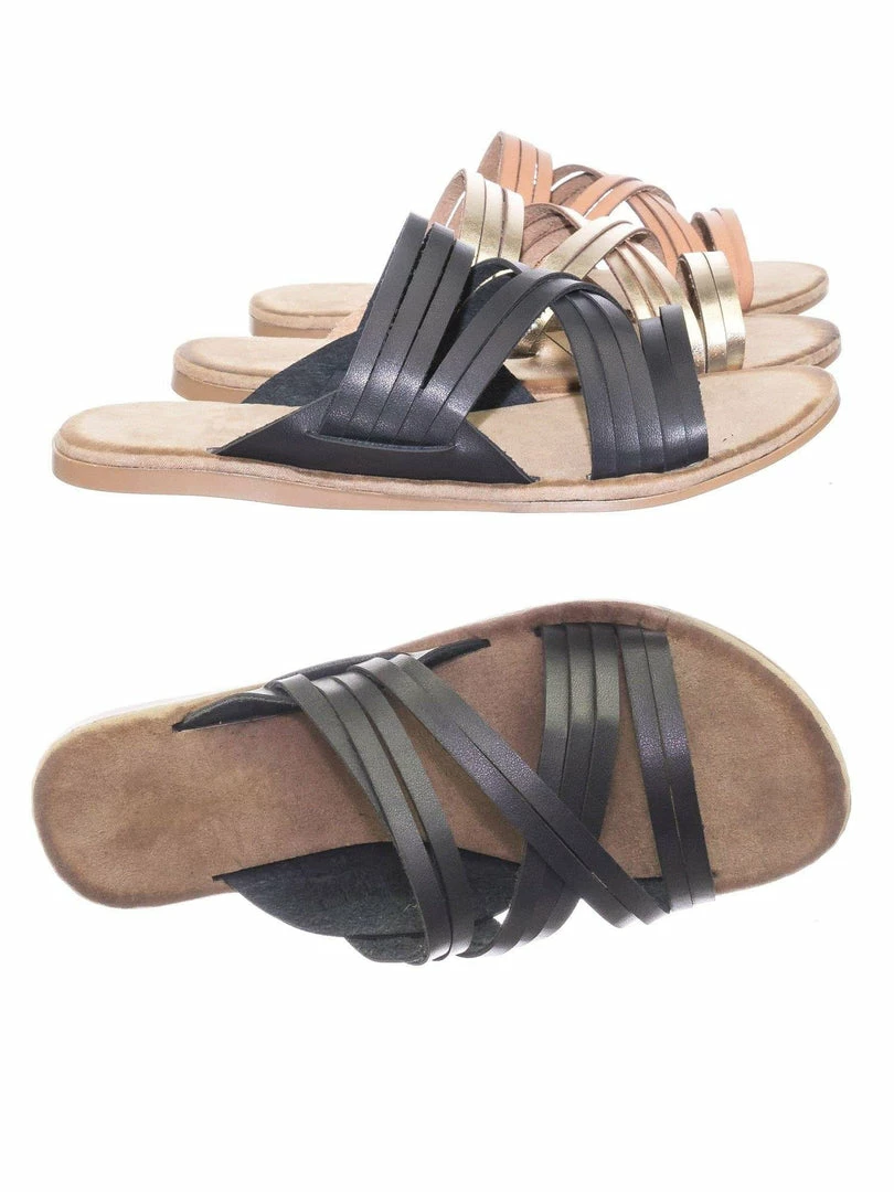 Bamboo Made47 Comfort Slides Foam Padded Slide In Slipper W Strappy Cage & Vintage Stain