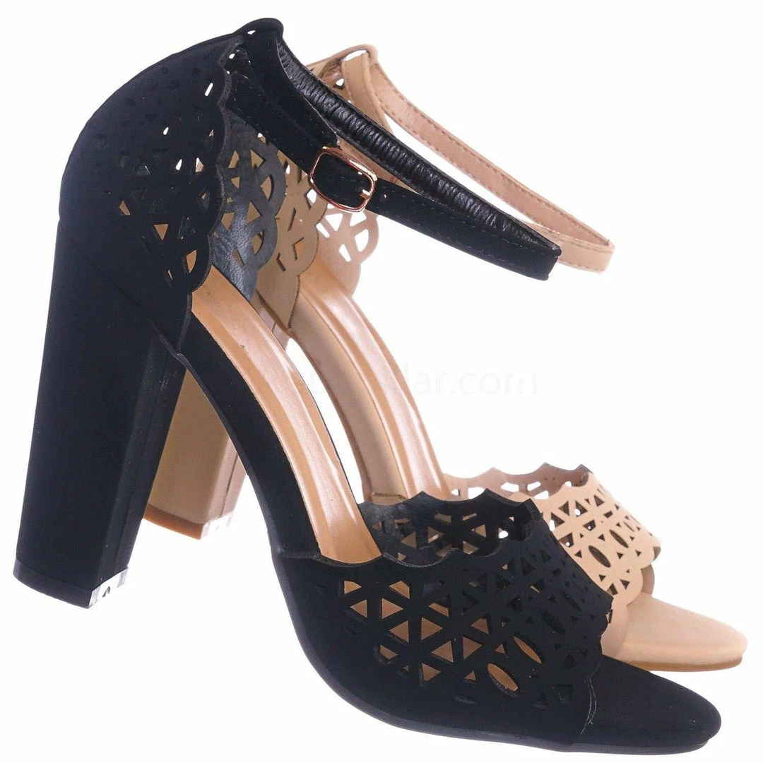 Bamboo New Mania14 Block Heel Cutout Sandal - Women 2 Piece Laser Cut Open Toe Shoes