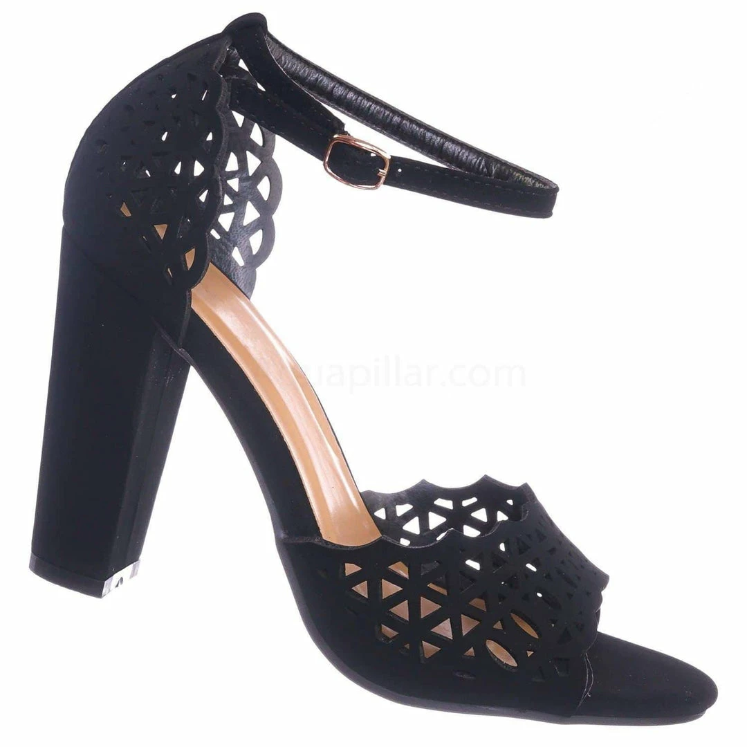 Bamboo New Mania14 Block Heel Cutout Sandal - Women 2 Piece Laser Cut Open Toe Shoes