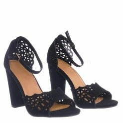 Bamboo New Mania14 Block Heel Cutout Sandal - Women 2 Piece Laser Cut Open Toe Shoes