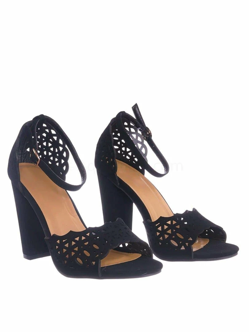 Bamboo New Mania14 Block Heel Cutout Sandal - Women 2 Piece Laser Cut Open Toe Shoes