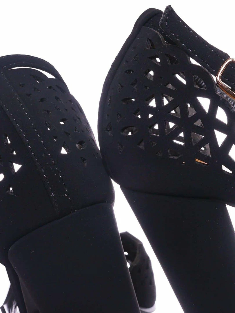 Bamboo New Mania14 Block Heel Cutout Sandal - Women 2 Piece Laser Cut Open Toe Shoes