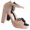 Bamboo New Mania14 Block Heel Cutout Sandal - Women 2 Piece Laser Cut Open Toe Shoes