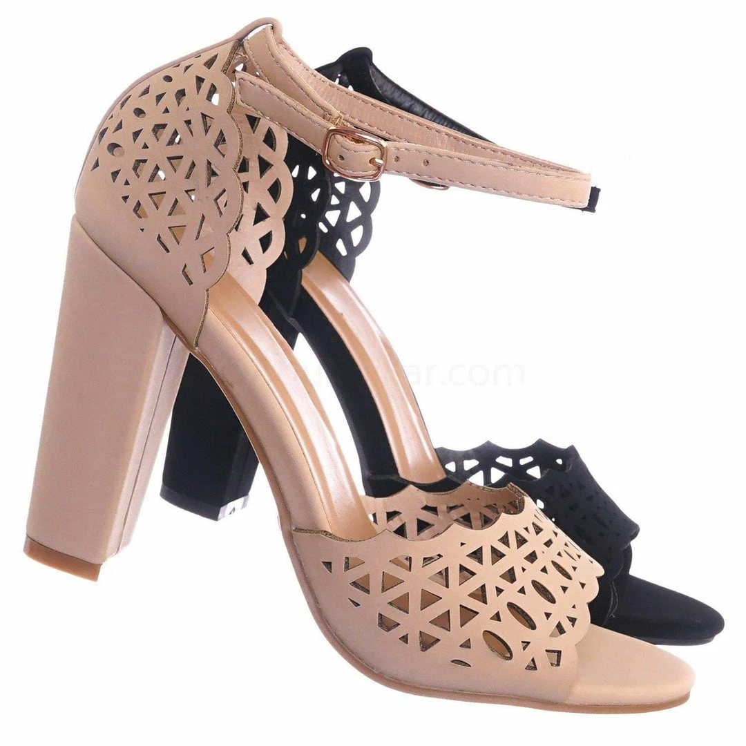 Bamboo New Mania14 Block Heel Cutout Sandal - Women 2 Piece Laser Cut Open Toe Shoes
