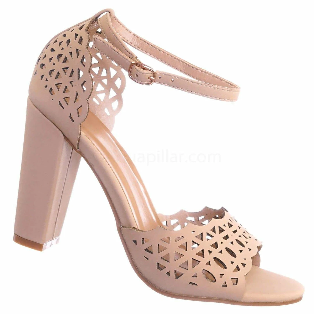 Bamboo New Mania14 Block Heel Cutout Sandal - Women 2 Piece Laser Cut Open Toe Shoes