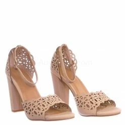 Bamboo New Mania14 Block Heel Cutout Sandal - Women 2 Piece Laser Cut Open Toe Shoes