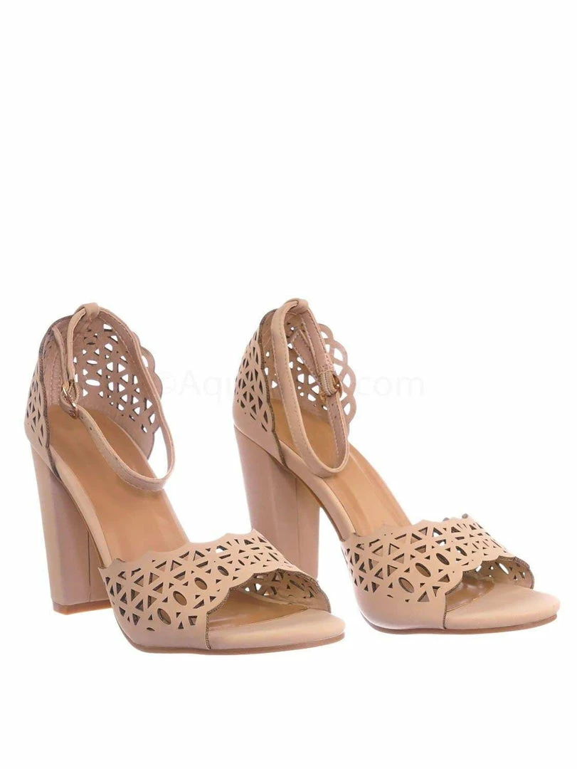 Bamboo New Mania14 Block Heel Cutout Sandal - Women 2 Piece Laser Cut Open Toe Shoes