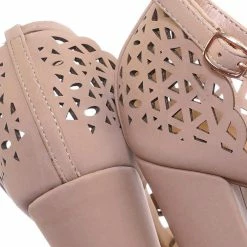Bamboo New Mania14 Block Heel Cutout Sandal - Women 2 Piece Laser Cut Open Toe Shoes