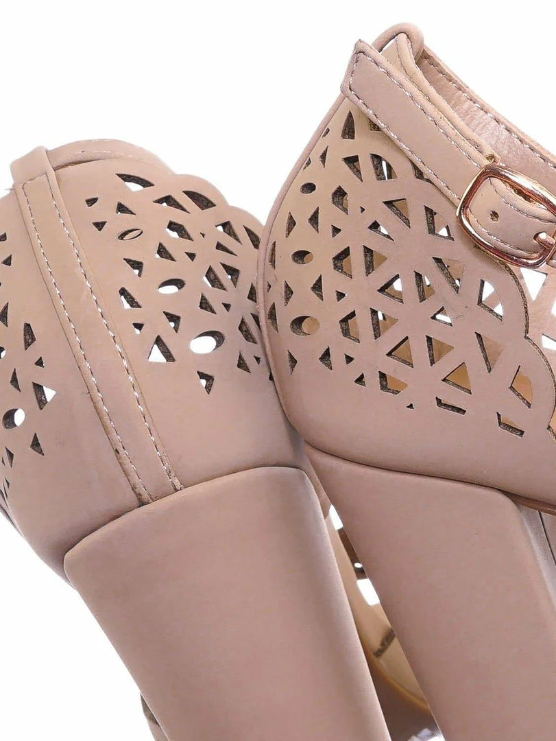 Bamboo New Mania14 Block Heel Cutout Sandal - Women 2 Piece Laser Cut Open Toe Shoes