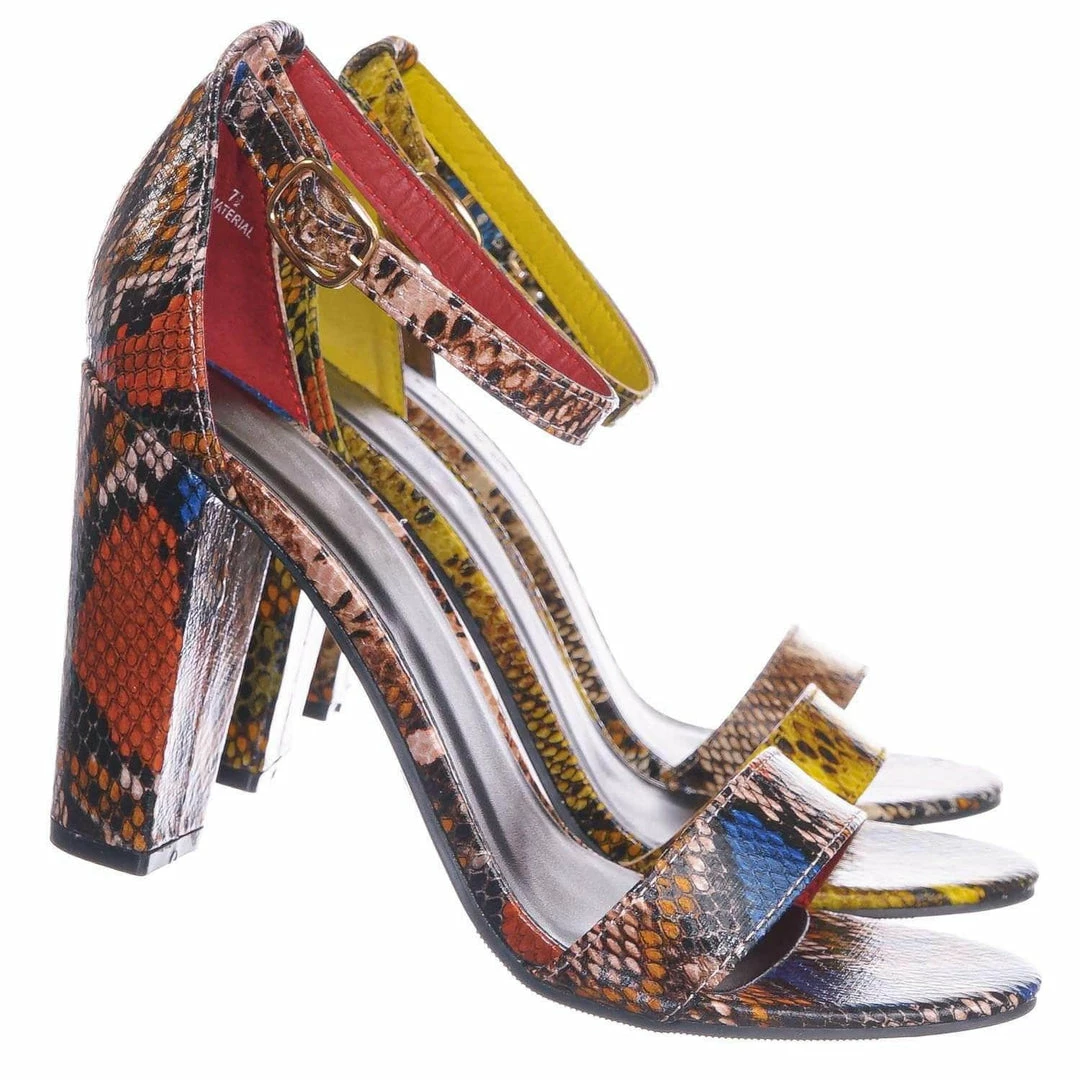 Bamboo Mania38 Block Heel Snake Print Dress Sandal - 2 Piece Ankle Strap Open Toe Shoe New