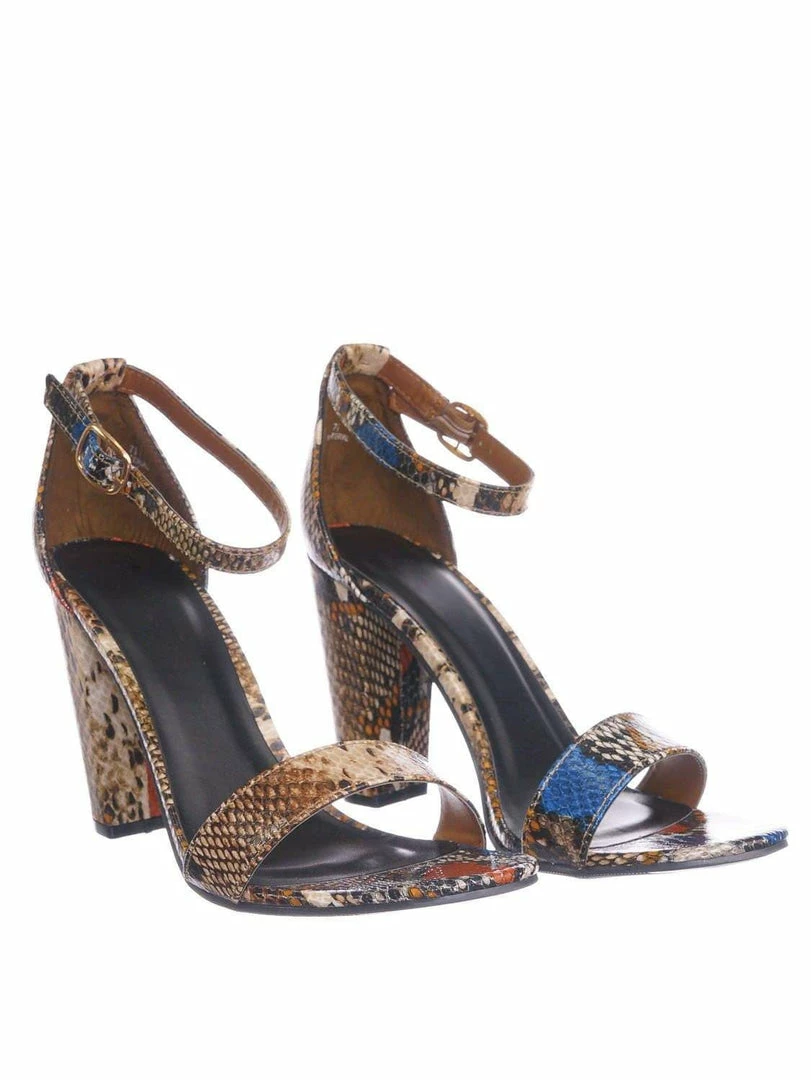 Bamboo Mania38 Block Heel Snake Print Dress Sandal - 2 Piece Ankle Strap Open Toe Shoe New