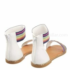 Bamboo Minimal71 Rainbow Strap Micro Stud Flat Sandal - Metal Chain Stud Midsole Trim New