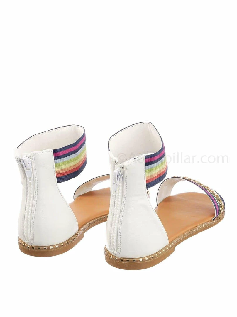 Bamboo Minimal71 Rainbow Strap Micro Stud Flat Sandal - Metal Chain Stud Midsole Trim New