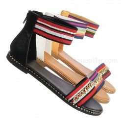 Bamboo Minimal71 Rainbow Strap Micro Stud Flat Sandal - Metal Chain Stud Midsole Trim New