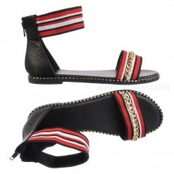 Bamboo Minimal71 Rainbow Strap Micro Stud Flat Sandal - Metal Chain Stud Midsole Trim New