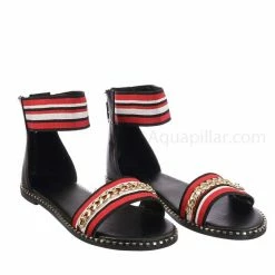 Bamboo Minimal71 Rainbow Strap Micro Stud Flat Sandal - Metal Chain Stud Midsole Trim New