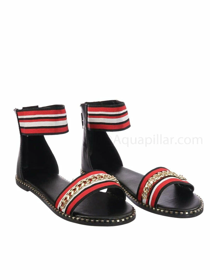 Bamboo Minimal71 Rainbow Strap Micro Stud Flat Sandal - Metal Chain Stud Midsole Trim New