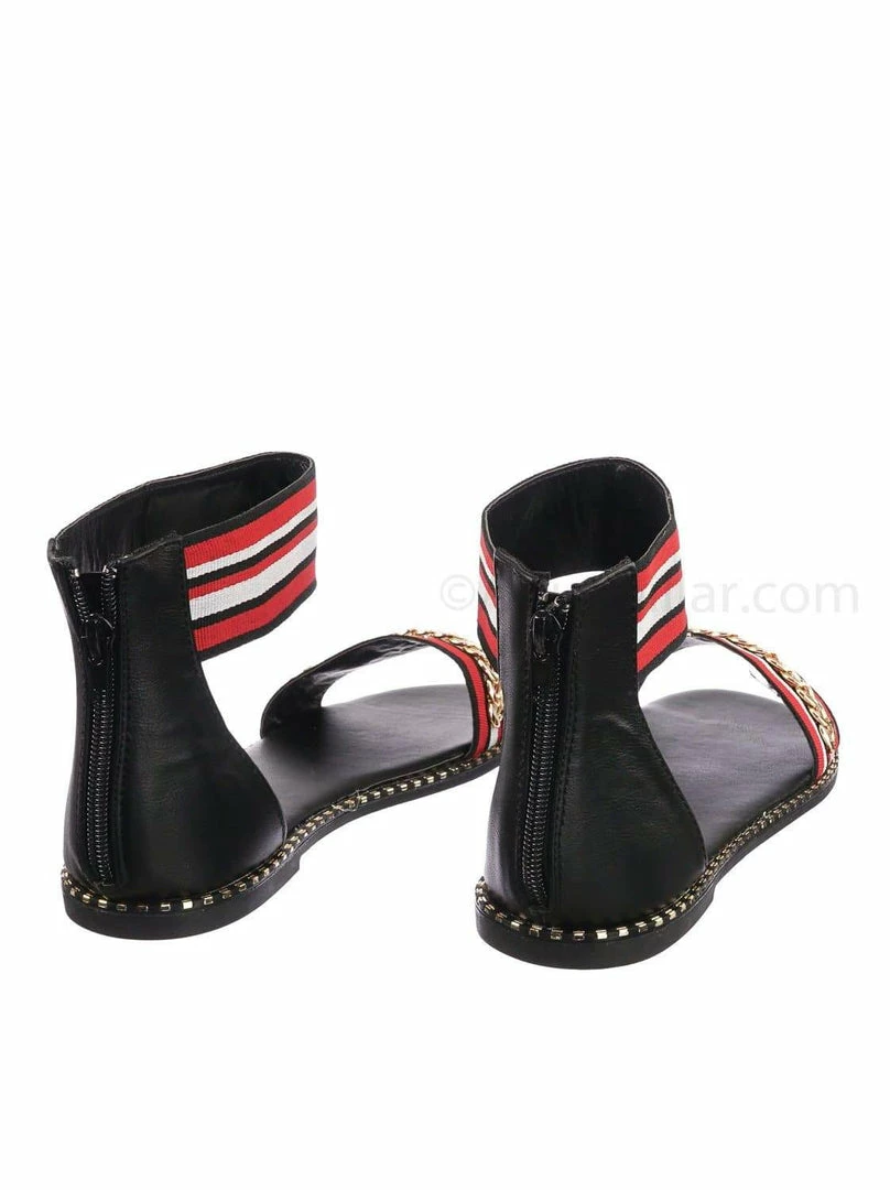 Bamboo Minimal71 Rainbow Strap Micro Stud Flat Sandal - Metal Chain Stud Midsole Trim New