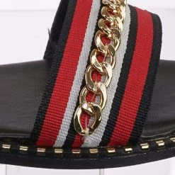 Bamboo Minimal71 Rainbow Strap Micro Stud Flat Sandal - Metal Chain Stud Midsole Trim New