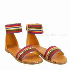 Bamboo Minimal71 Rainbow Strap Micro Stud Flat Sandal - Metal Chain Stud Midsole Trim New