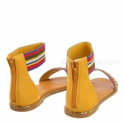 Bamboo Minimal71 Rainbow Strap Micro Stud Flat Sandal - Metal Chain Stud Midsole Trim New