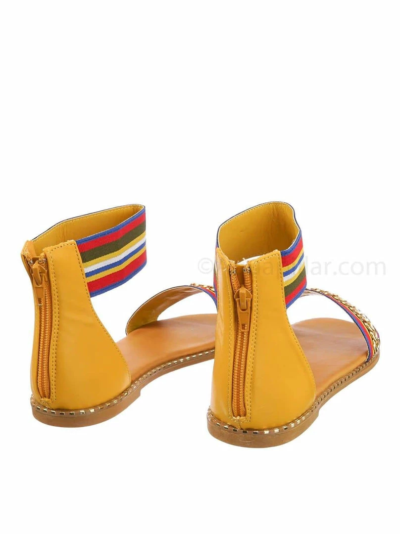 Bamboo Minimal71 Rainbow Strap Micro Stud Flat Sandal - Metal Chain Stud Midsole Trim New