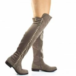 Montana71s By Bamboo, Faux Suede Elastic Equestrian Riding Boots W Metal Stud Detail New