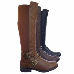 Bamboo Montana75 Fur Lined Fashion Equestrian Riding Boots W Elastic Panel Belt Harness