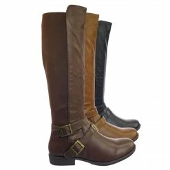 Bamboo Montana75 Fur Lined Fashion Equestrian Riding Boots W Elastic Panel Belt Harness