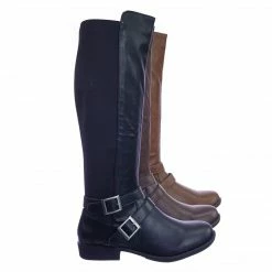 Bamboo Montana75 Fur Lined Fashion Equestrian Riding Boots W Elastic Panel Belt Harness