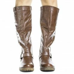 New Monterey01 By Bamboo, Knee High Studded Motto Faux Wooden Heel Riding Boots