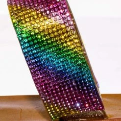 Bamboo New Moondance86 Rhinestone Double Strap Flat Slides - Womens Rainbow Crystal Sandal