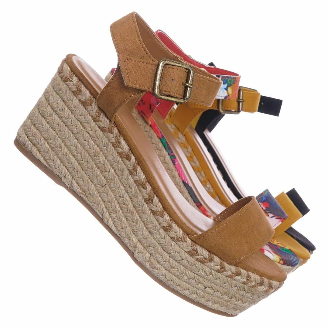 Bamboo Motion02 Espadrile Platform Wedge Sandal - Women Jute Braided Flatform Open Toe New