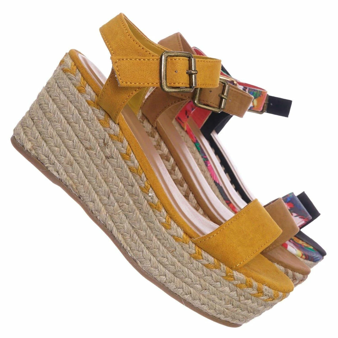 Bamboo Motion02 Espadrile Platform Wedge Sandal - Women Jute Braided Flatform Open Toe New