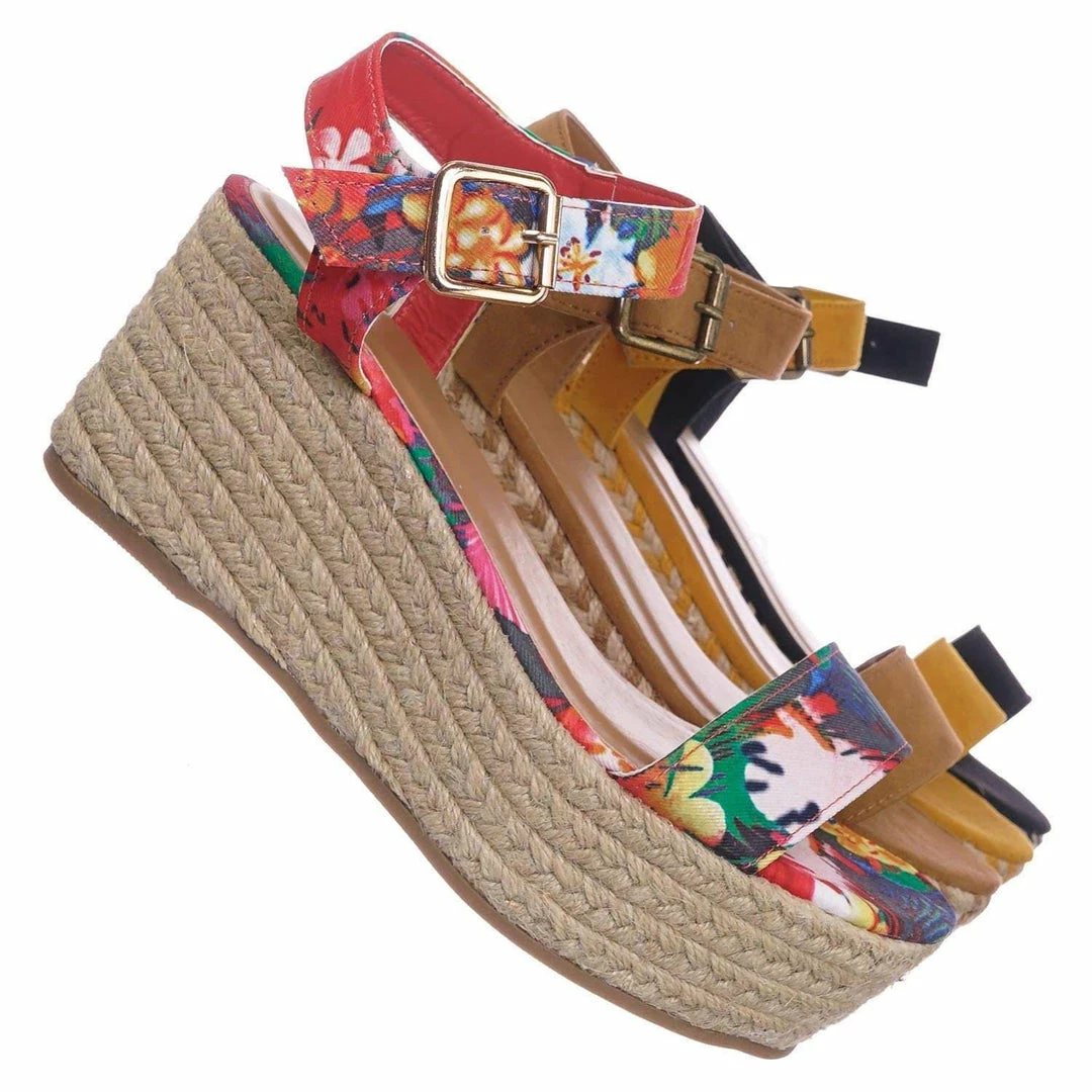 Bamboo Motion02 Espadrile Platform Wedge Sandal - Women Jute Braided Flatform Open Toe New