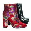 Bamboo New Namaste05 Floral Embroidery Block Heel Ankle Bootie W Faux Fur Lining