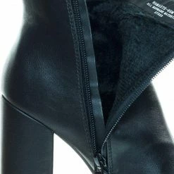 Bamboo New Namaste05 Floral Embroidery Block Heel Ankle Bootie W Faux Fur Lining