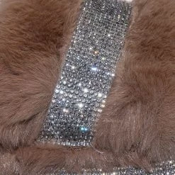 Bamboo Nighttime02 Faux Fur Rhinestone Flatform Slides - Molded Footbed Crystal Sandal New